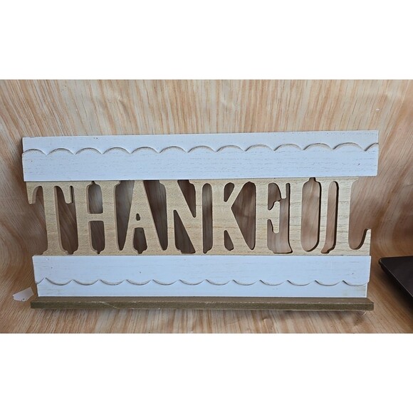 Thankful Decor Sign Word Wood Scripted WOOD Fall Decoration Free Standing - Picture 1 of 8